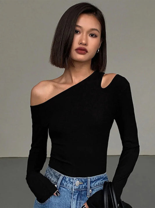 Off-Shoulder Skew Collar Crop Top