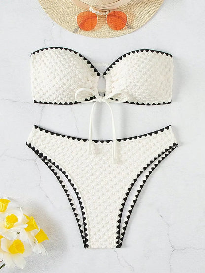 Sunkissed Mirage – White Strapless Lace-Up Bikini Set