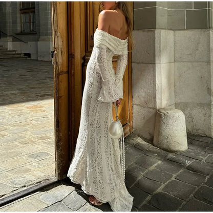 "Midnight Elegance" Lace-Up Backless Off-Shoulder Long Dress