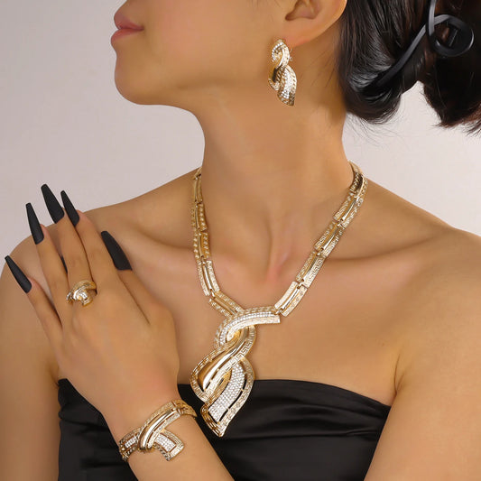 Golden Aura – Gold Color Drop Earrings, Necklace & Bracelet Set