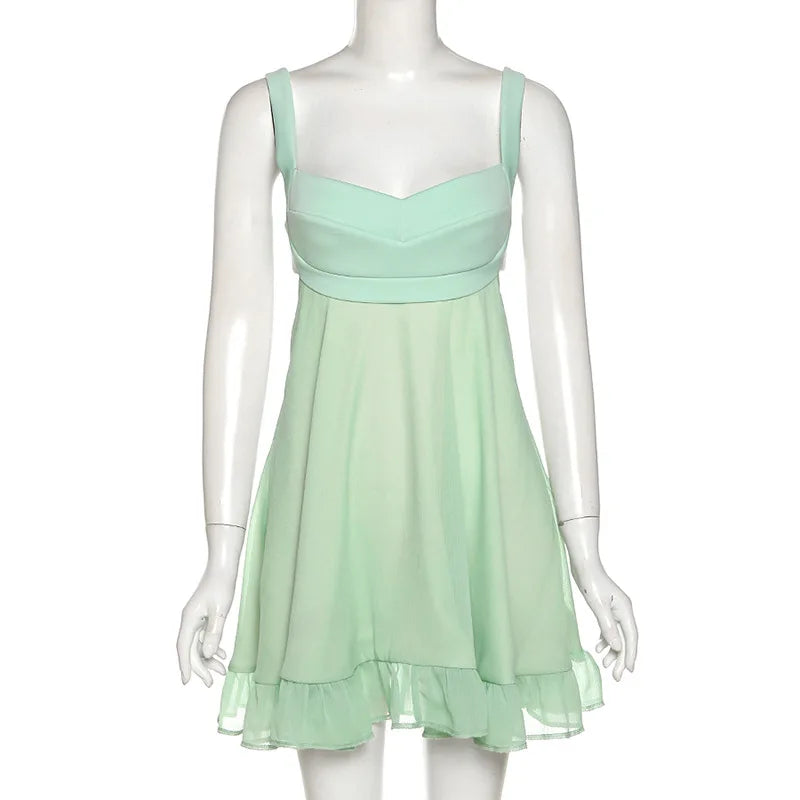 Whispers of Grace – Elegant Solid Color Cutout Ruffle Dress, Sexy Backless Slim Sling Dress