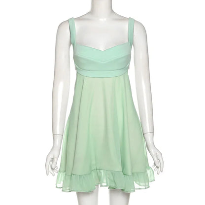 Whispers of Grace – Elegant Solid Color Cutout Ruffle Dress, Sexy Backless Slim Sling Dress