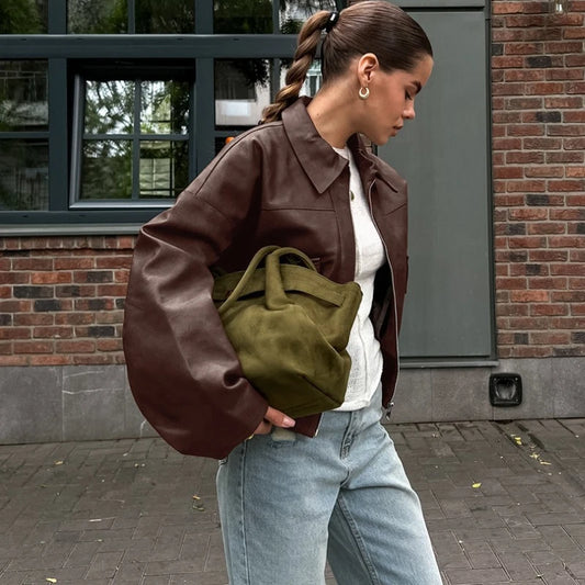 Vintage Zipper PU Leather Jacket