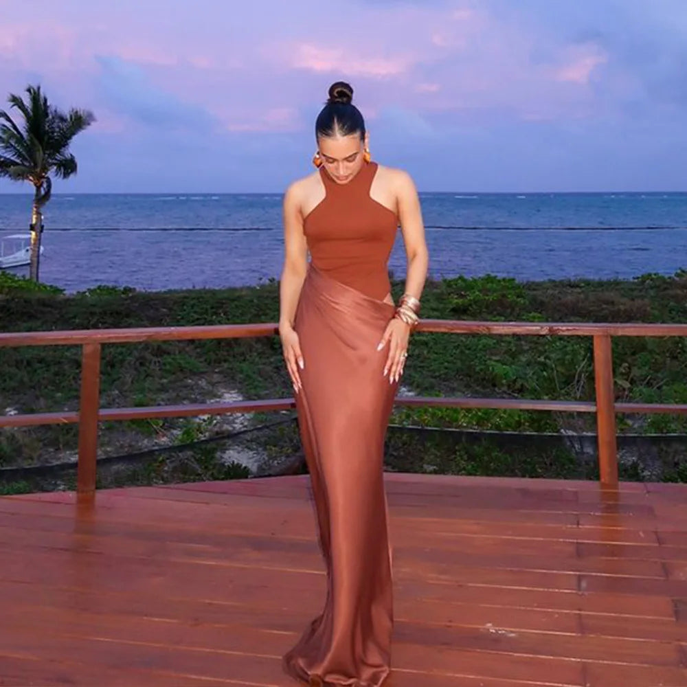Satin Hollow Out Maxi Dress: A Symphony of Elegance and Desire