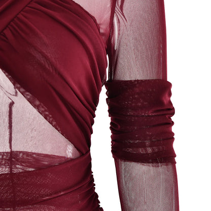 "Twilight Allure" Mesh Patchwork Bodycon Dress