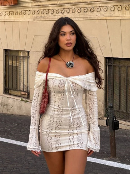 "Midnight Elegance" Lace-Up Backless Off-Shoulder Long Dress