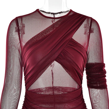 "Twilight Allure" Mesh Patchwork Bodycon Dress