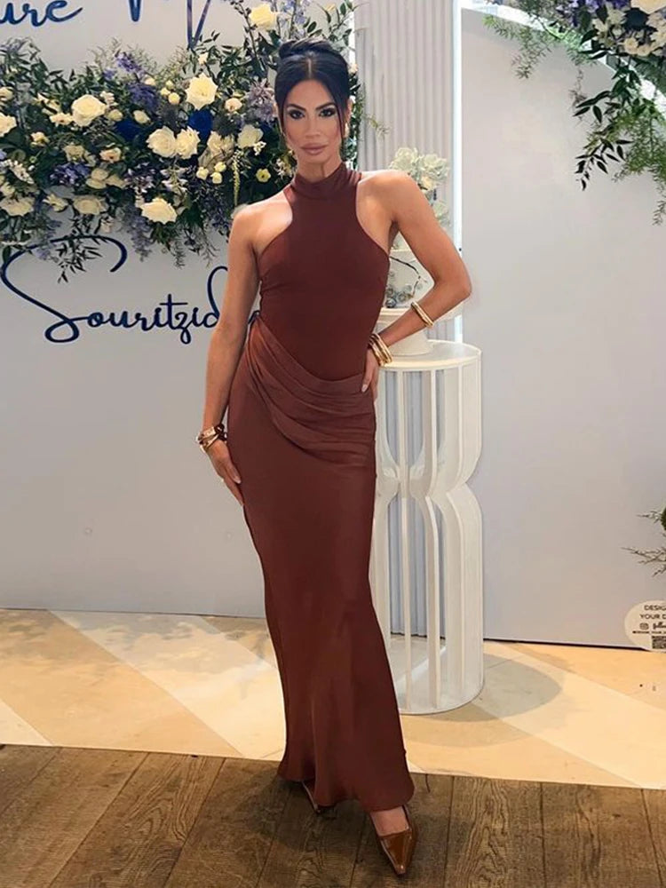 Satin Hollow Out Maxi Dress: A Symphony of Elegance and Desire
