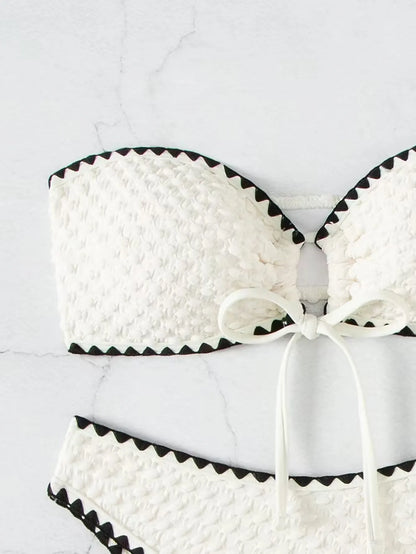 Sunkissed Mirage – White Strapless Lace-Up Bikini Set