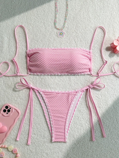 Sunkissed Mirage – White Strapless Lace-Up Bikini Set