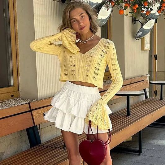 Starlit Dusk – Hollow Knit Slim Cardigan for Summer Evenings
