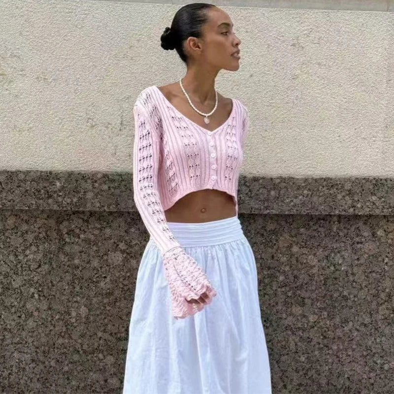 Starlit Dusk – Hollow Knit Slim Cardigan for Summer Evenings