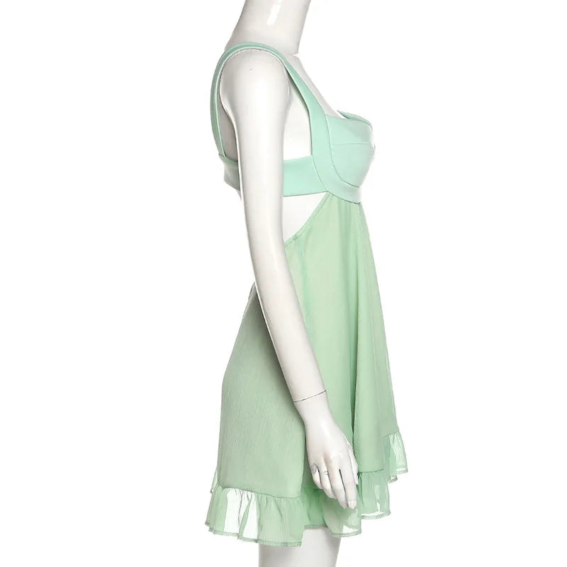 Whispers of Grace – Elegant Solid Color Cutout Ruffle Dress, Sexy Backless Slim Sling Dress