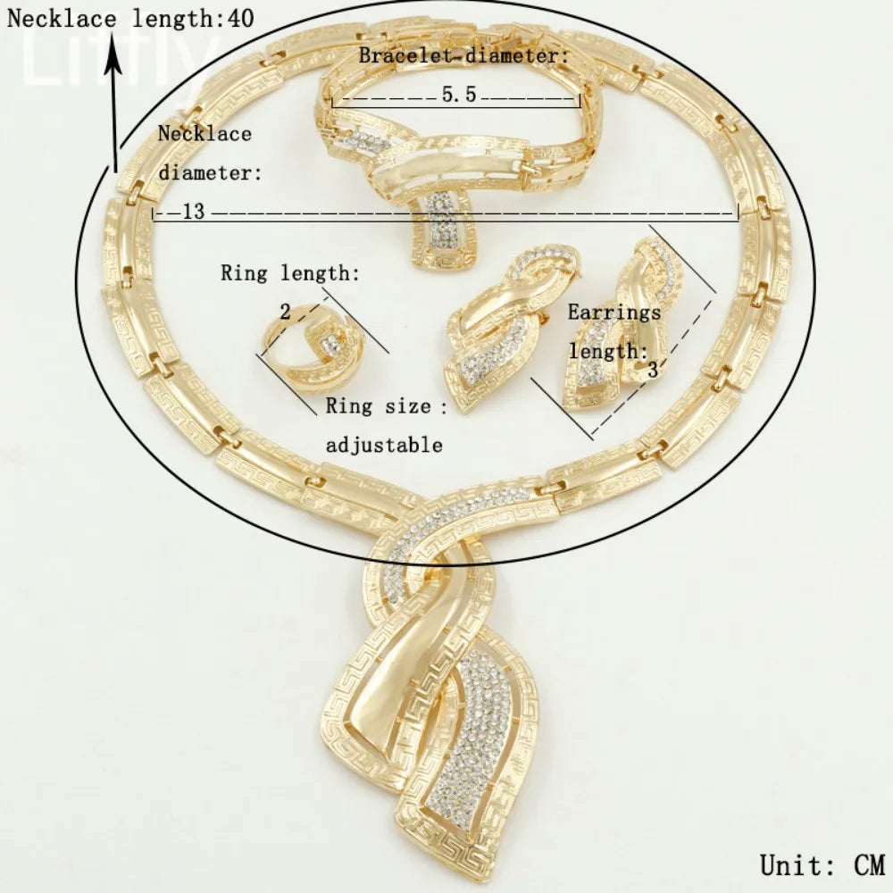 Golden Aura – Gold Color Drop Earrings, Necklace & Bracelet Set