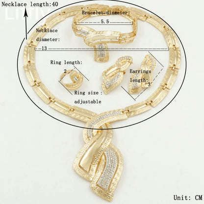 Golden Aura – Gold Color Drop Earrings, Necklace & Bracelet Set