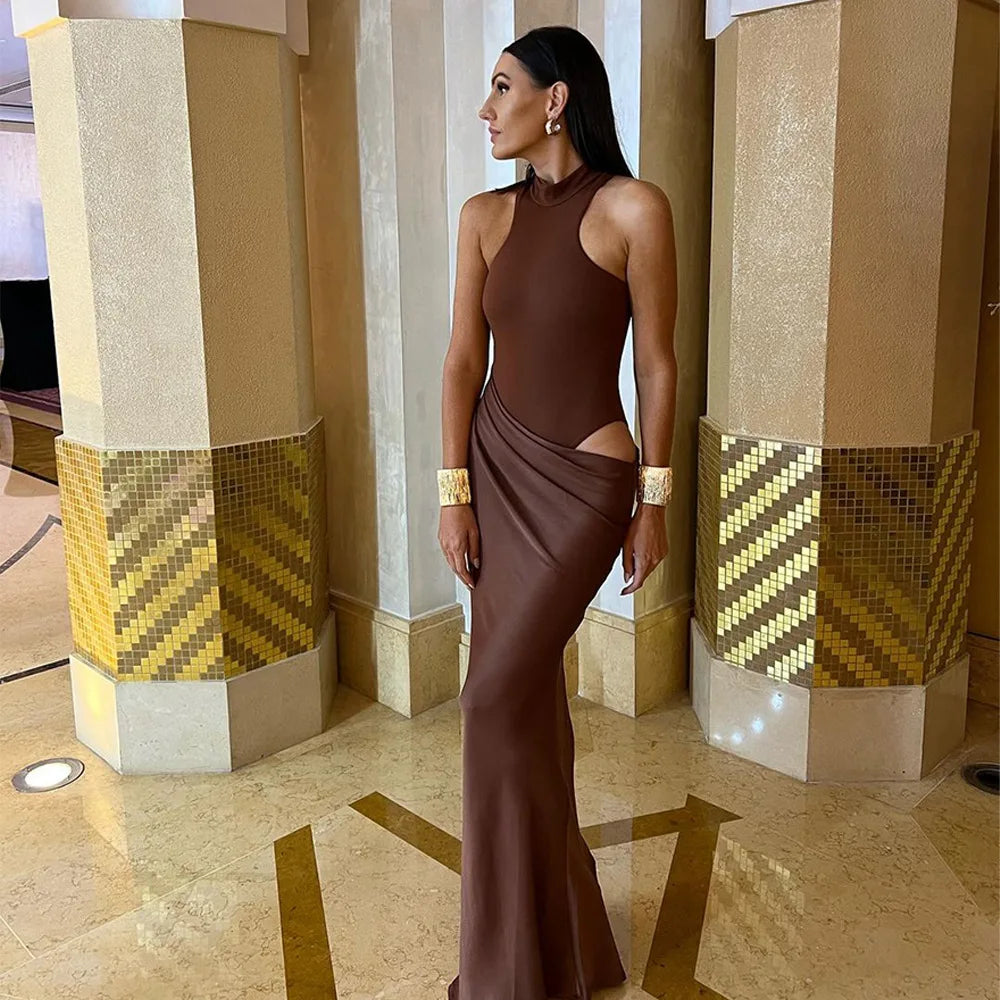 Satin Hollow Out Maxi Dress: A Symphony of Elegance and Desire