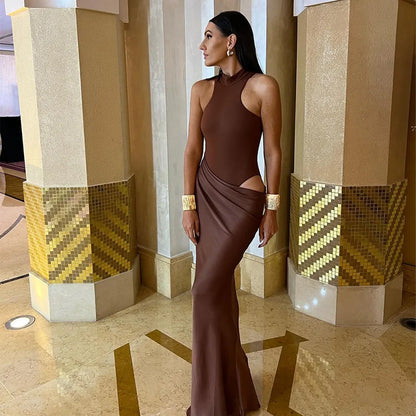 Satin Hollow Out Maxi Dress: A Symphony of Elegance and Desire