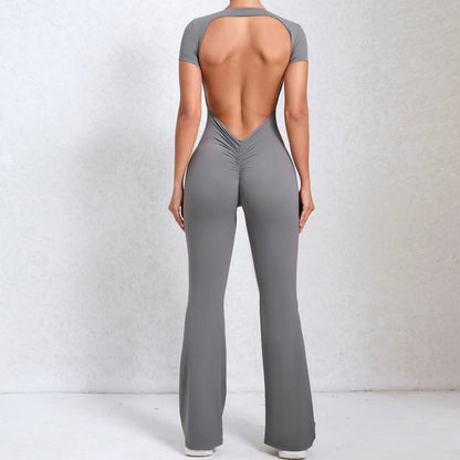 Radiant Elegance – Sexy Backless Scrunch Flared Jumpsuit for Women