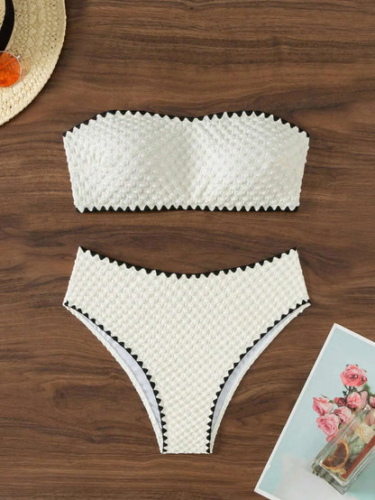 Sunkissed Mirage – White Strapless Lace-Up Bikini Set
