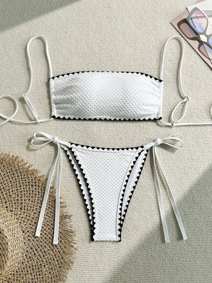 Sunkissed Mirage – White Strapless Lace-Up Bikini Set