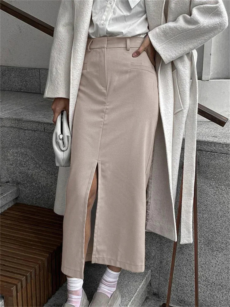 Spring Elegant High Waist Maxi Skirt