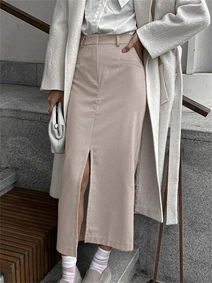 Spring Elegant High Waist Maxi Skirt