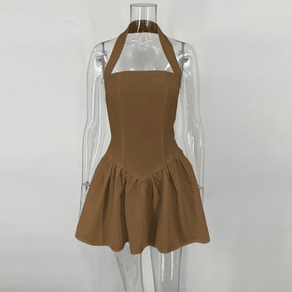 "Midnight Mirage" Sexy Backless Frill Mini Halter Dress
