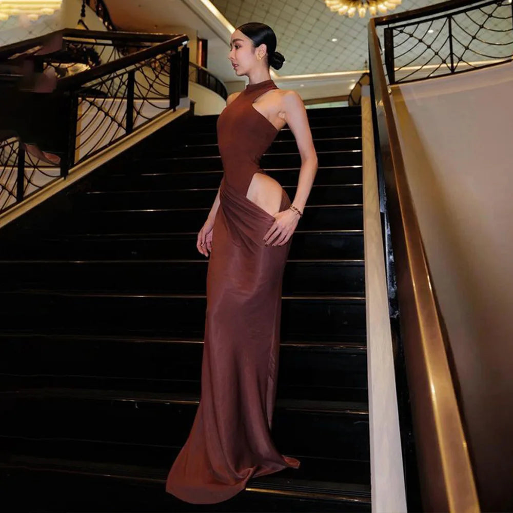 Satin Hollow Out Maxi Dress: A Symphony of Elegance and Desire