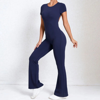 Radiant Elegance – Sexy Backless Scrunch Flared Jumpsuit for Women