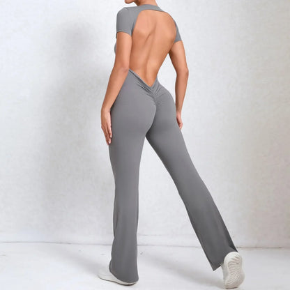 Radiant Elegance – Sexy Backless Scrunch Flared Jumpsuit for Women