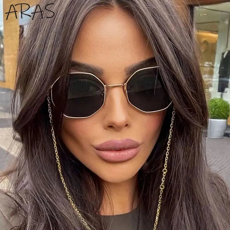Polygon Sunglasses with Chain – Octagon Luxury Shades for Women | Livia & Co