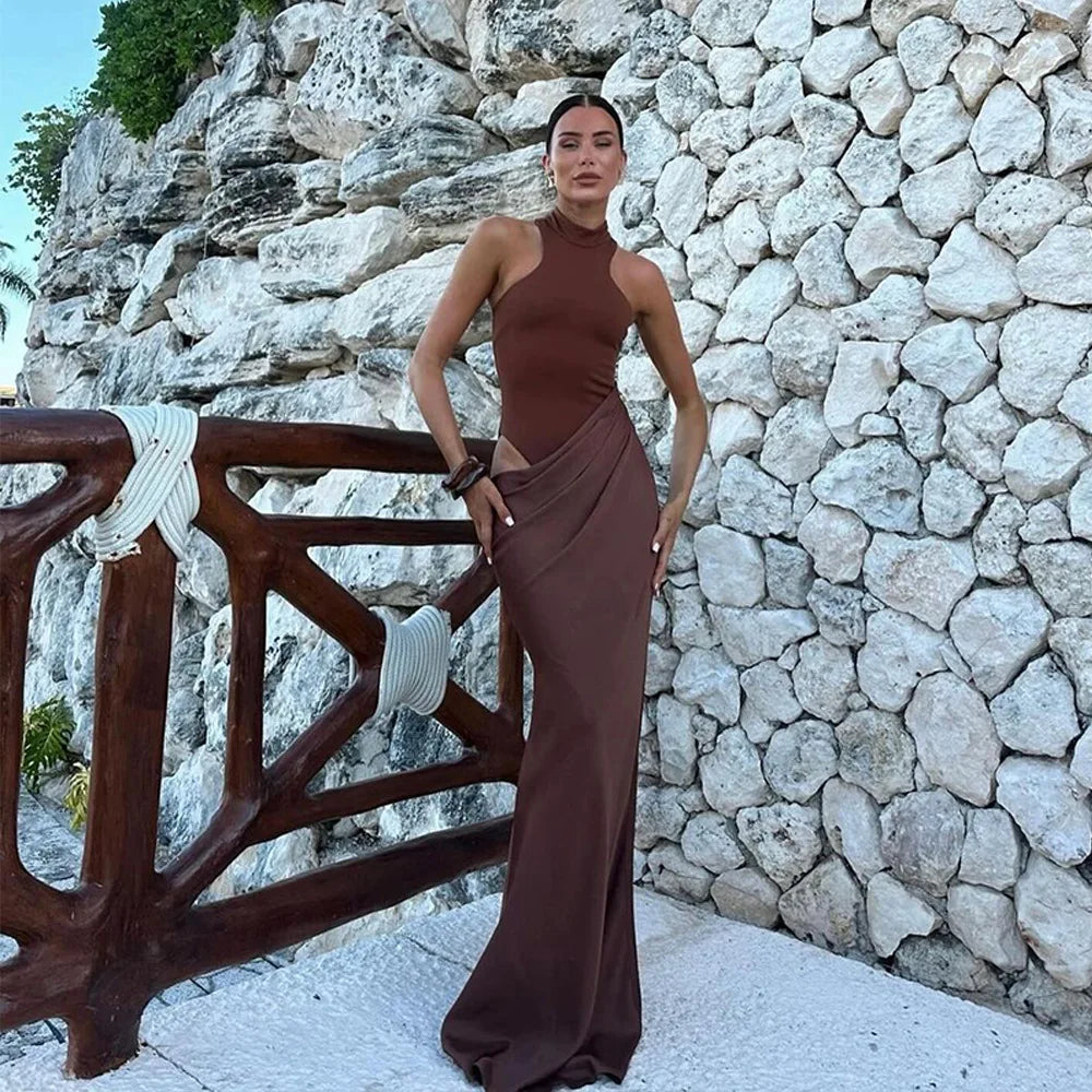 Satin Hollow Out Maxi Dress: A Symphony of Elegance and Desire