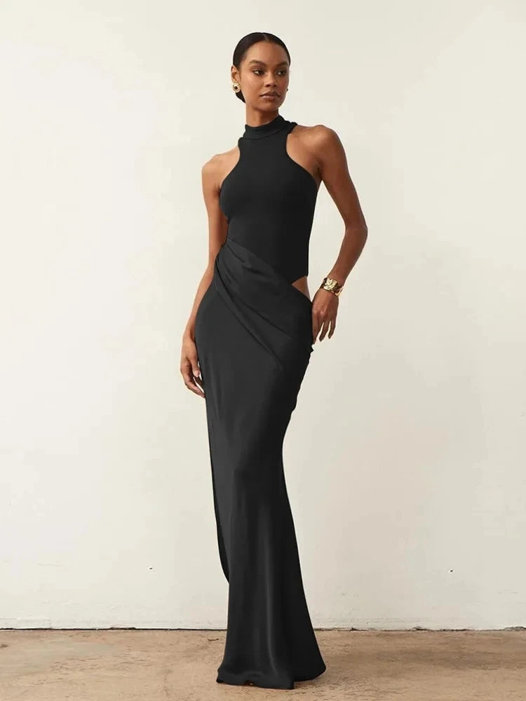 Satin Hollow Out Maxi Dress: A Symphony of Elegance and Desire