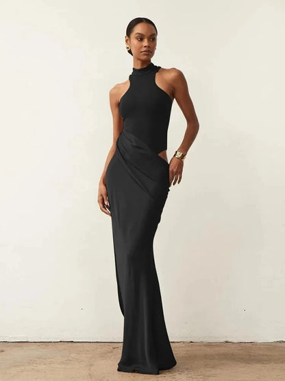 Satin Hollow Out Maxi Dress: A Symphony of Elegance and Desire