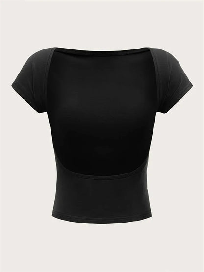Women’s O-neck Backless T-shirt: A Symphony of Youthful Grace