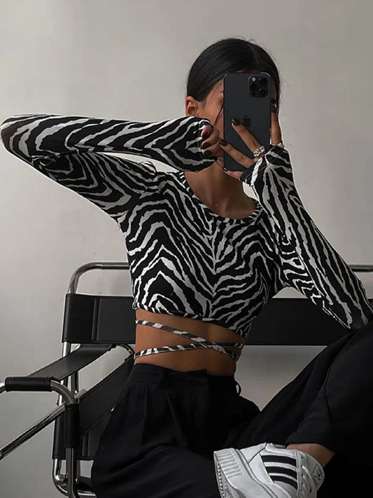Backless Lace-Up Long Sleeve Top