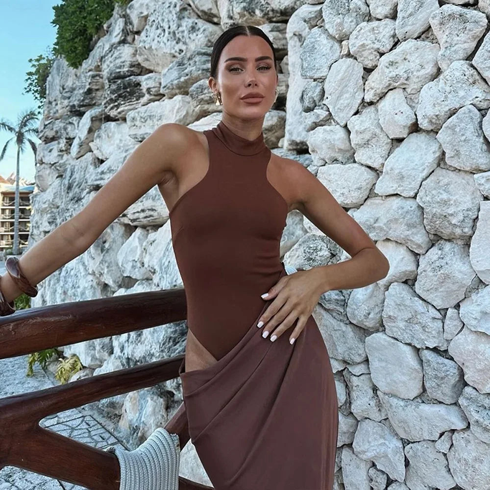Satin Hollow Out Maxi Dress: A Symphony of Elegance and Desire