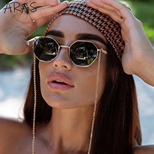Polygon Sunglasses with Chain – Octagon Luxury Shades for Women | Livia & Co
