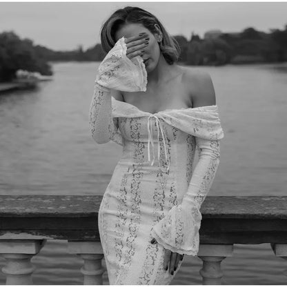 "Midnight Elegance" Lace-Up Backless Off-Shoulder Long Dress