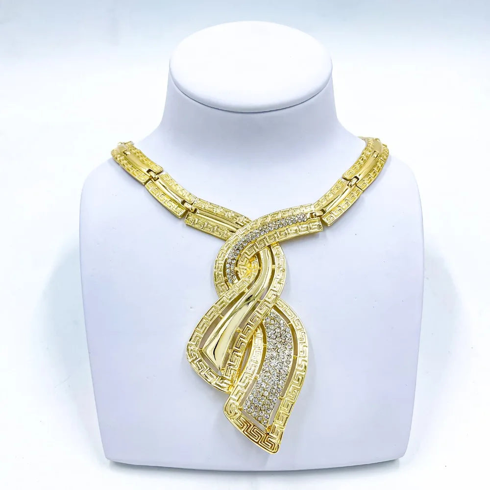 Golden Aura – Gold Color Drop Earrings, Necklace & Bracelet Set