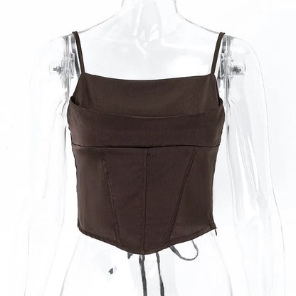Whispers of Elegance: The Lace-Up Backless Spaghetti Strap Tank Top