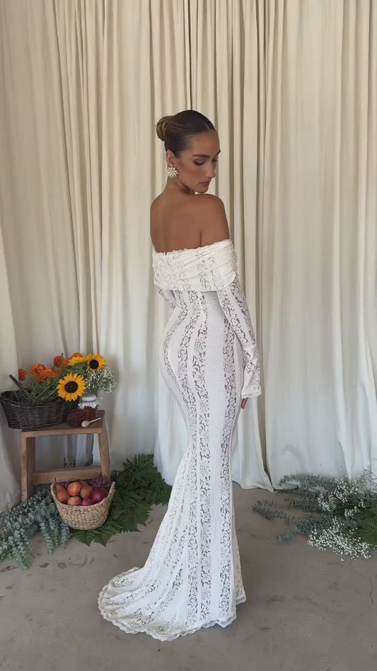 "Midnight Elegance" Lace-Up Backless Off-Shoulder Long Dress